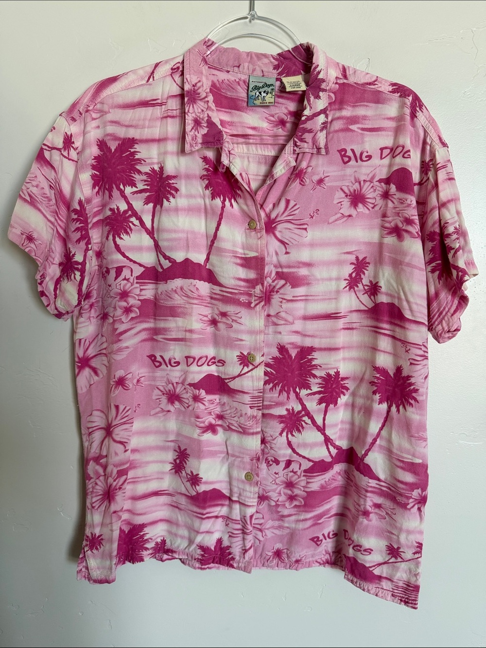 Big Dogs Pink Tropical Print Camp Shirt